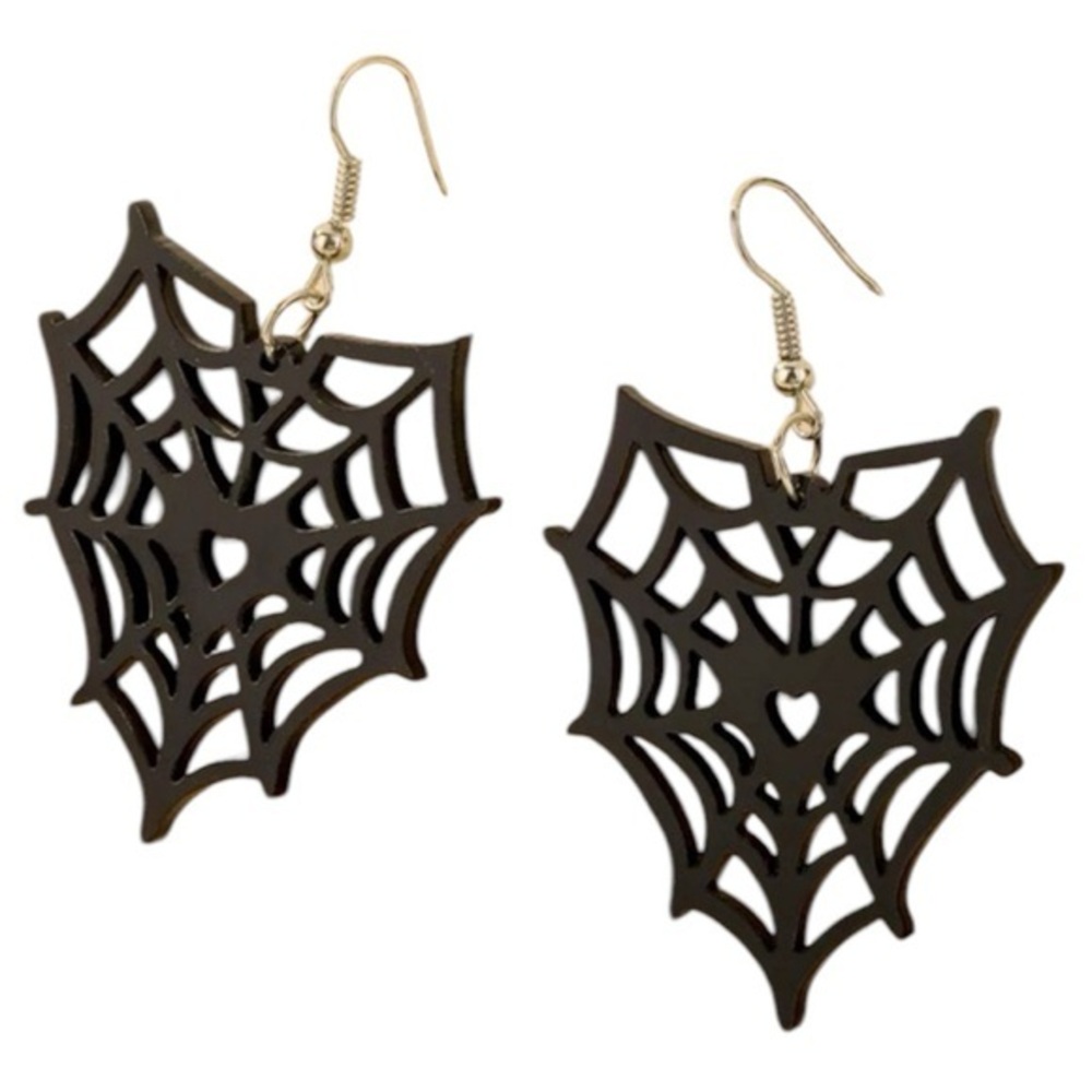 Gothic Halloween Wednesday Dark Academia Heart Spiderweb Drop Earrings